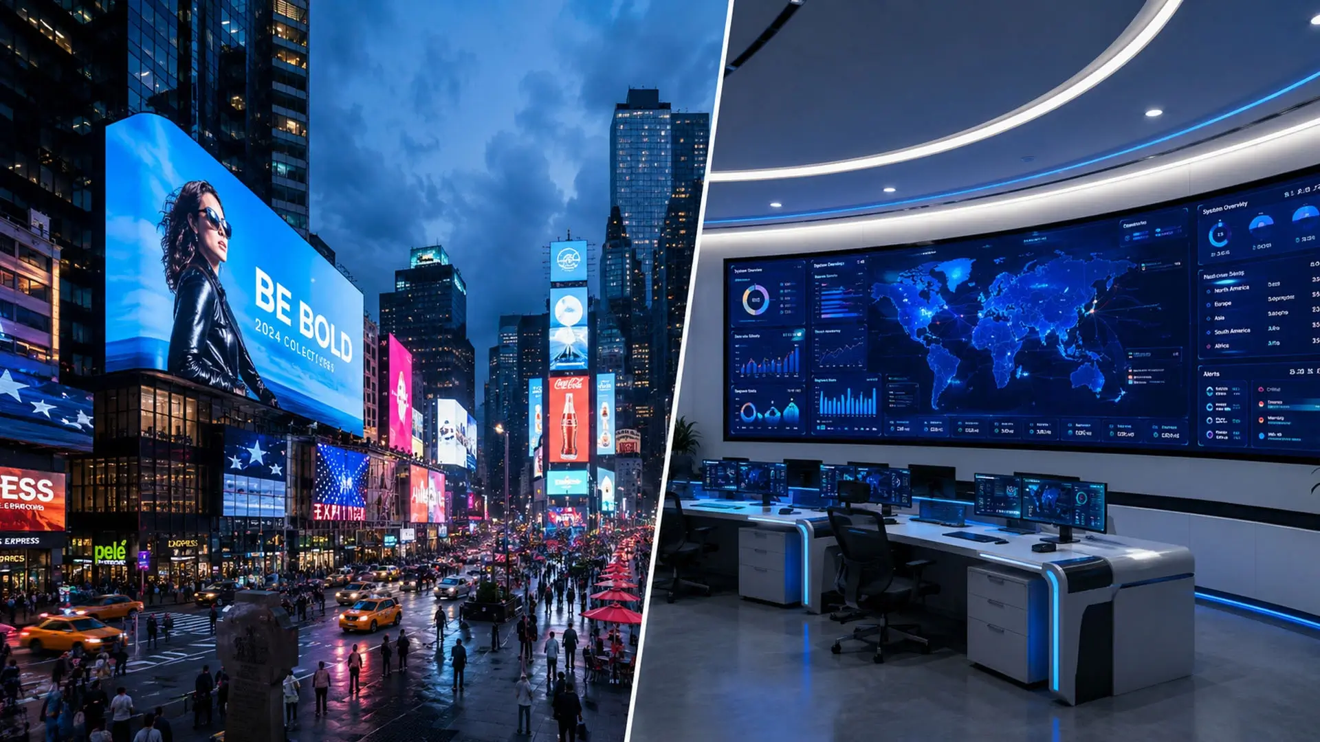 DOOH LED display network monitored from an outdoor advertising control room