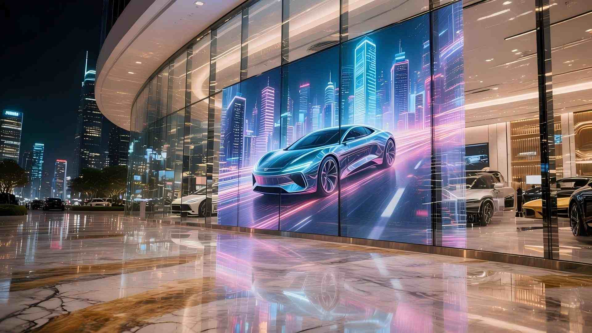 Transparent LED display on a retail storefront glass wall