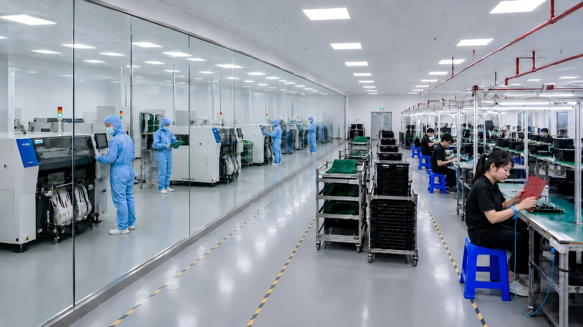 SMT assembly lines at the JDX TECH LED display factory