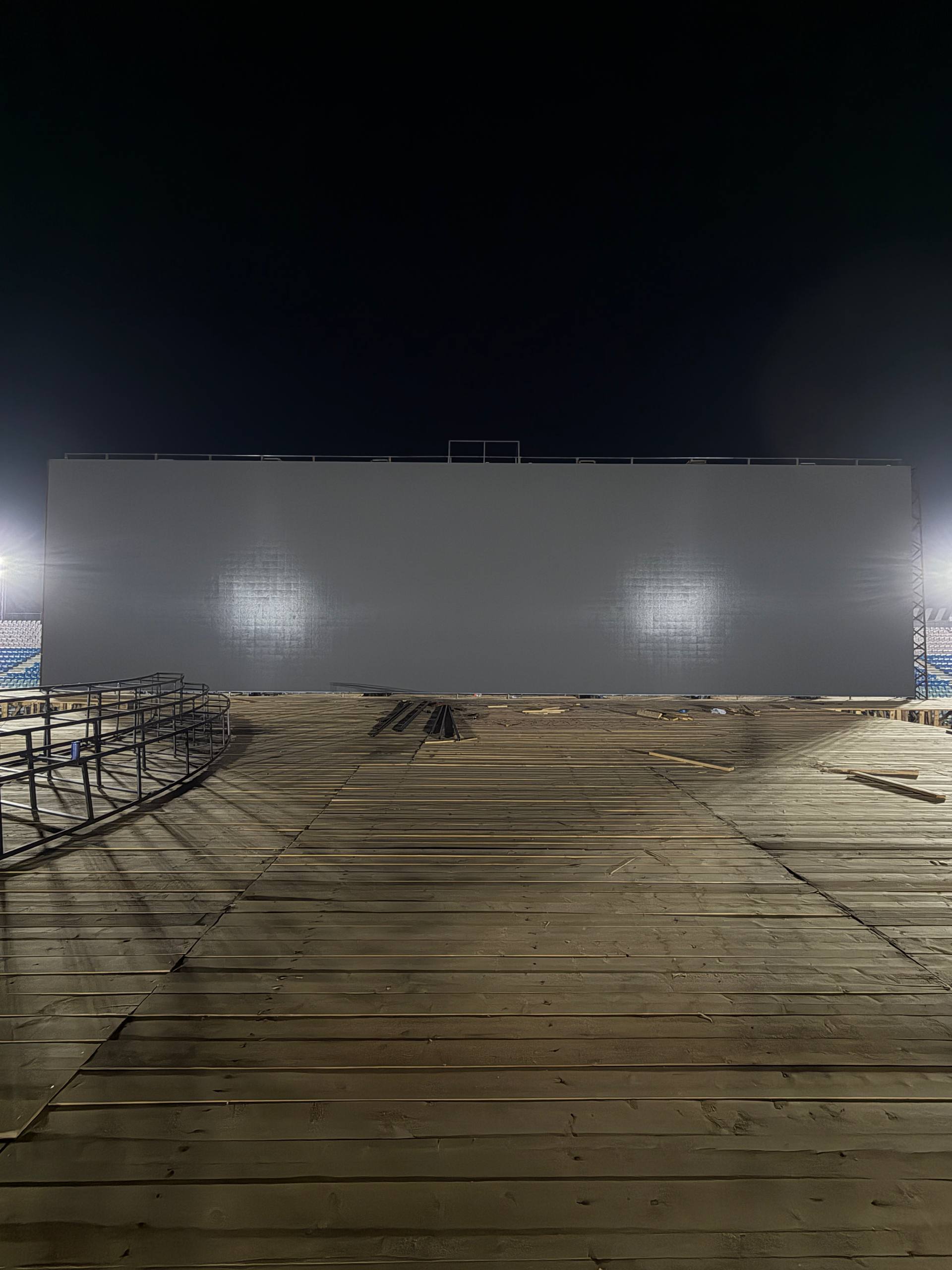 Stage structure and main screen framework rising at night for the Tajikistan Independence Day celebration project